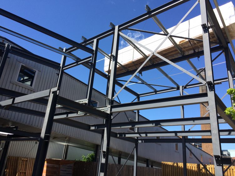 Steelwork erected at Lincoln Hospital.